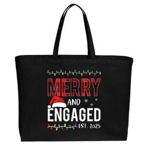 Merry And Engaged 2025 Red Plaid Matching Christmas Couple Cotton Canvas Jumbo Tote