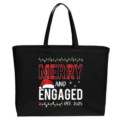 Merry And Engaged 2025 Red Plaid Matching Christmas Couple Cotton Canvas Jumbo Tote