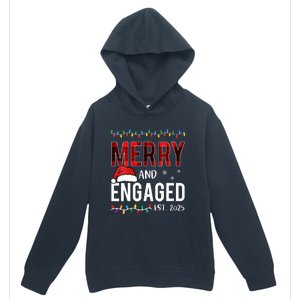 Merry And Engaged 2025 Red Plaid Matching Christmas Couple Urban Pullover Hoodie