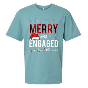 Merry And Engaged 2025 Red Plaid Matching Christmas Couple Sueded Cloud Jersey T-Shirt