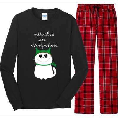 Miracles Are Everywhere Cute Xmas Cat Design Christmas Gift Long Sleeve Pajama Set