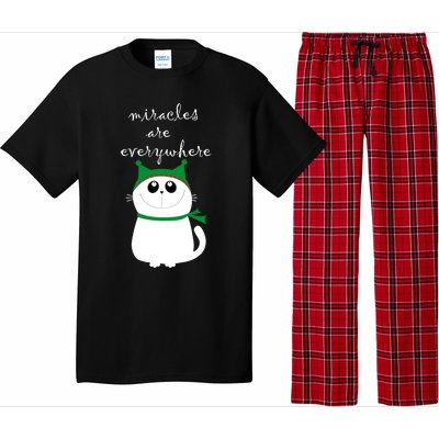 Miracles Are Everywhere Cute Xmas Cat Design Christmas Gift Pajama Set