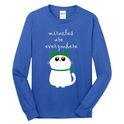 Miracles Are Everywhere Cute Xmas Cat Design Christmas Gift Tall Long Sleeve T-Shirt