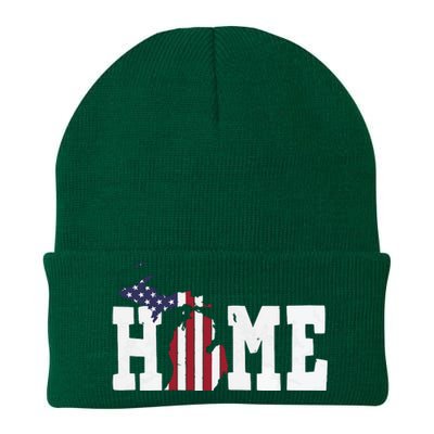 Michigan American Flag Home State Shape Distressed Look Knit Cap Winter Beanie