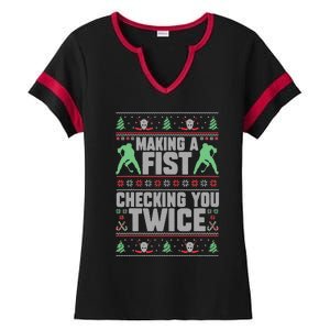 Making A Fist Checking You Twice Ugly Christmas  Ladies Halftime Notch Neck Tee