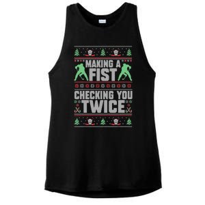 Making A Fist Checking You Twice Ugly Christmas  Ladies PosiCharge Tri-Blend Wicking Tank