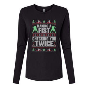 Making A Fist Checking You Twice Ugly Christmas  Womens Cotton Relaxed Long Sleeve T-Shirt