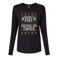 Making A Fist Checking You Twice Ugly Christmas  Womens Cotton Relaxed Long Sleeve T-Shirt