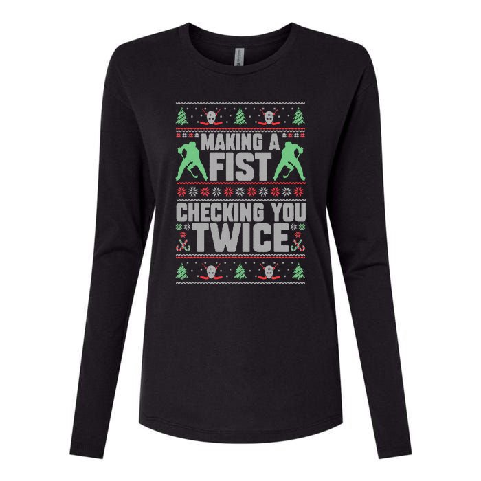 Making A Fist Checking You Twice Ugly Christmas  Womens Cotton Relaxed Long Sleeve T-Shirt