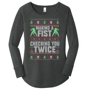 Making A Fist Checking You Twice Ugly Christmas  Women's Perfect Tri Tunic Long Sleeve Shirt