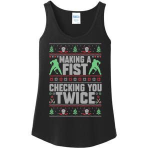 Making A Fist Checking You Twice Ugly Christmas  Ladies Essential Tank