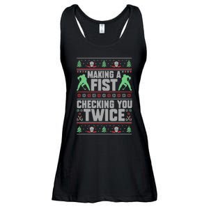 Making A Fist Checking You Twice Ugly Christmas  Ladies Essential Flowy Tank