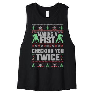 Making A Fist Checking You Twice Ugly Christmas  Women's Racerback Cropped Tank