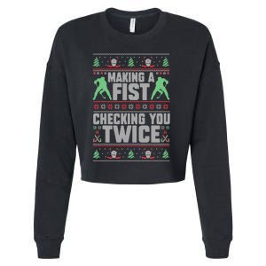 Making A Fist Checking You Twice Ugly Christmas  Cropped Pullover Crew