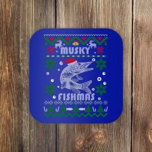 Muskie Angler Fishmas Musky Fishing Funny Gift Ugly Christmas Gift Coaster