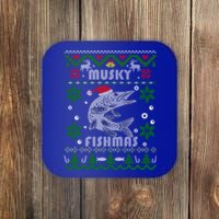 Muskie Angler Fishmas Musky Fishing Funny Gift Ugly Christmas Gift Coaster