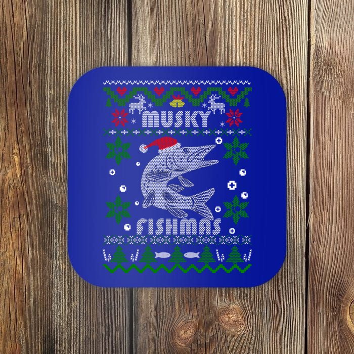 Muskie Angler Fishmas Musky Fishing Funny Gift Ugly Christmas Gift Coaster