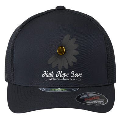 Melanoma Awareness Faith Hope Love Black Ribbon Support Gift Cute Gift Flexfit Unipanel Trucker Cap