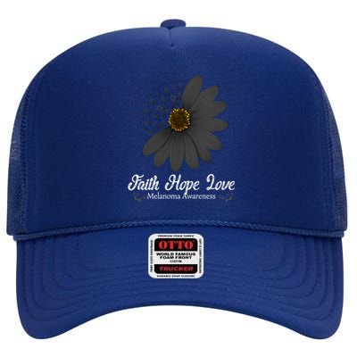 Melanoma Awareness Faith Hope Love Black Ribbon Support Gift Cute Gift High Crown Mesh Back Trucker Hat