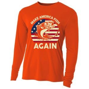 Make America Fishing Again Gift 4th Of July Funny Bass Fish Gift Cooling Performance Long Sleeve Crew