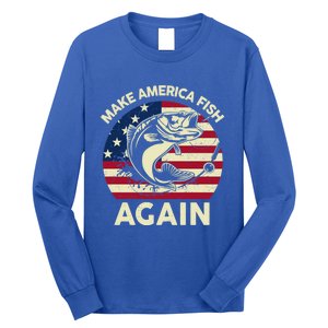 Make America Fishing Again Gift 4th Of July Funny Bass Fish Gift Long Sleeve Shirt