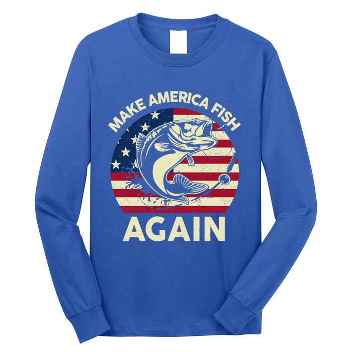 Make America Fishing Again Gift 4th Of July Funny Bass Fish Gift Long Sleeve Shirt