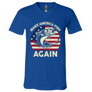 Make America Fishing Again Gift 4th Of July Funny Bass Fish Gift V-Neck T-Shirt