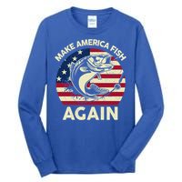 Make America Fishing Again Gift 4th Of July Funny Bass Fish Gift Tall Long Sleeve T-Shirt