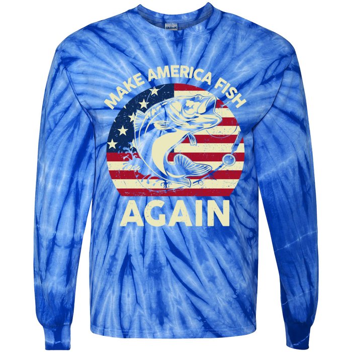 Make America Fishing Again Gift 4th Of July Funny Bass Fish Gift Tie-Dye Long Sleeve Shirt