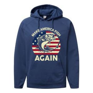 Make America Fishing Again Gift 4th Of July Funny Bass Fish Gift Performance Fleece Hoodie