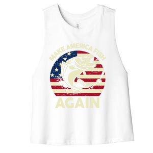 Make America Fishing Again Gift 4th Of July Funny Bass Fish Gift Women's Racerback Cropped Tank