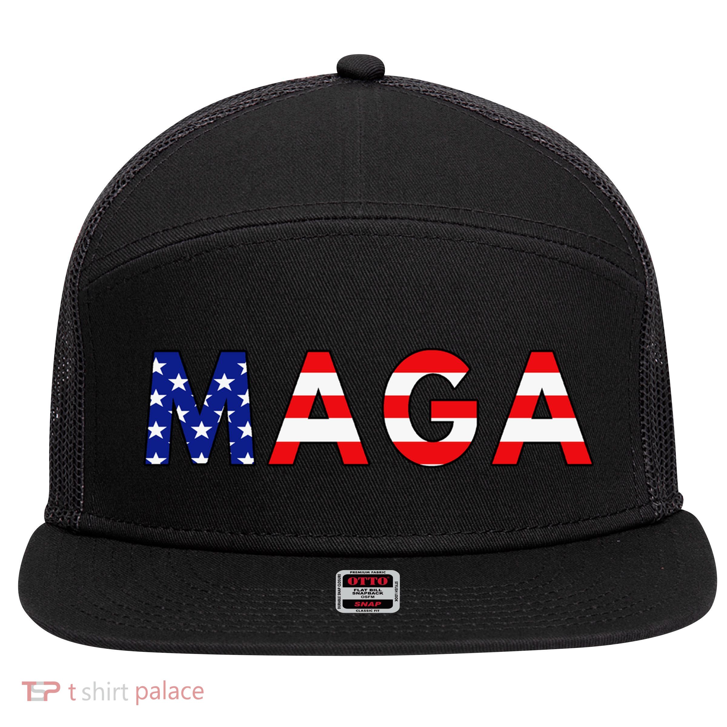 Maga American Flag 7 Panel Mesh Trucker Snapback Hat