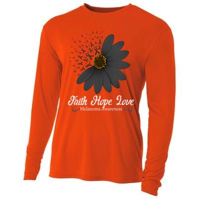 Melanoma Awareness Faith Hope Love Black Ribbon Support Gift Cooling Performance Long Sleeve Crew