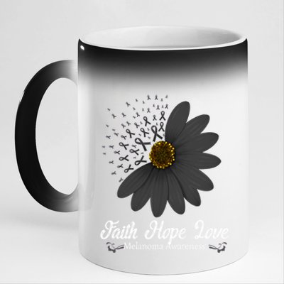 Melanoma Awareness Faith Hope Love Black Ribbon Support Gift 11oz Black Color Changing Mug