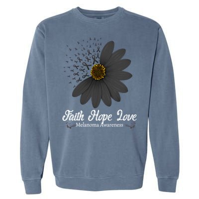 Melanoma Awareness Faith Hope Love Black Ribbon Support Gift Garment-Dyed Sweatshirt