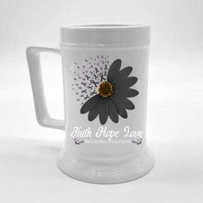 Melanoma Awareness Faith Hope Love Black Ribbon Support Gift Beer Stein