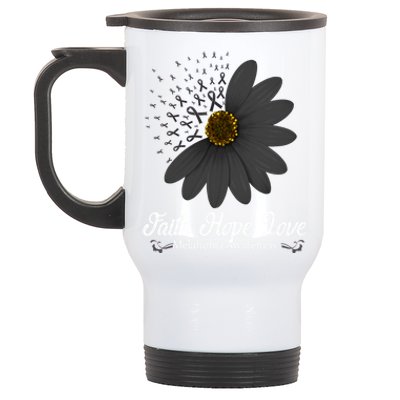 Melanoma Awareness Faith Hope Love Black Ribbon Support Gift Stainless Steel Travel Mug