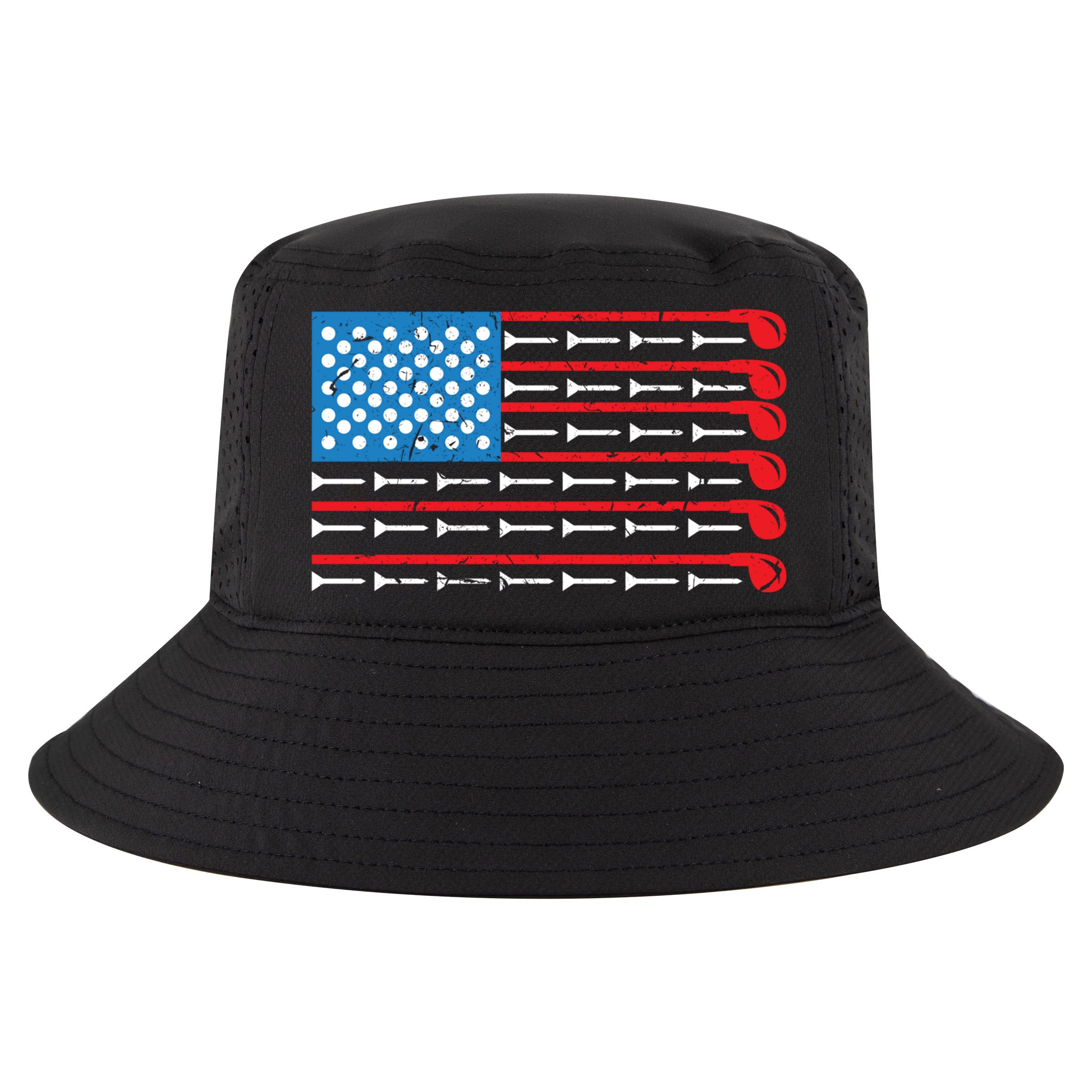 Mens American Flag Golf Club Sports Design Great Gift Cool Comfort Performance Bucket Hat