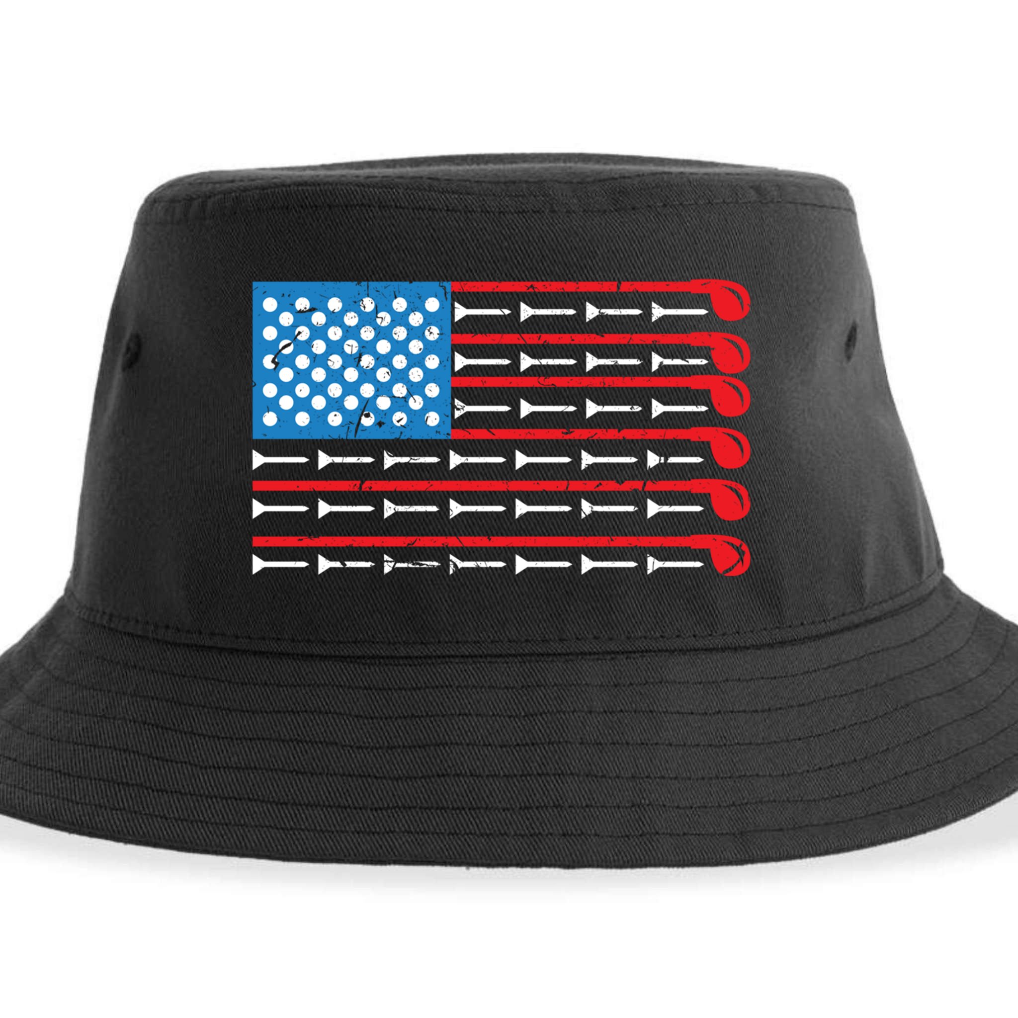 Mens American Flag Golf Club Sports Design Great Gift Sustainable Bucket Hat