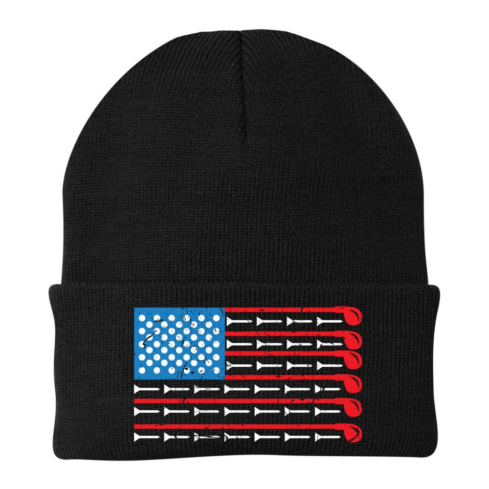 Mens American Flag Golf Club Sports Design Great Gift Beanie