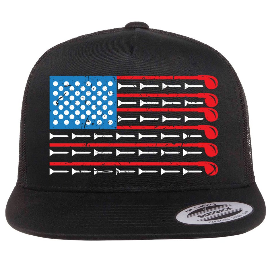 Mens American Flag Golf Club Sports Design Great Gift Flat Bill Trucker Hat