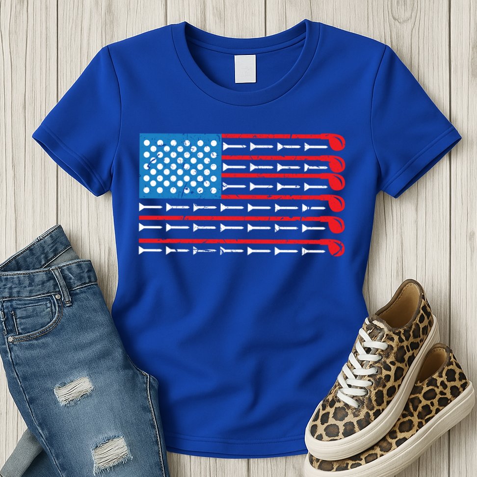 Mens American Flag Golf Club Sports Design Great Gift Womens T-Shirt