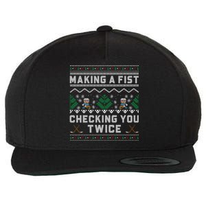 Making A Fist Checking You Twice Ice Hockey Players Xmas Gift Wool Snapback Cap