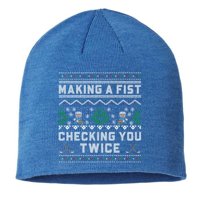 Making A Fist Checking You Twice Ice Hockey Players Xmas Gift Sustainable Beanie