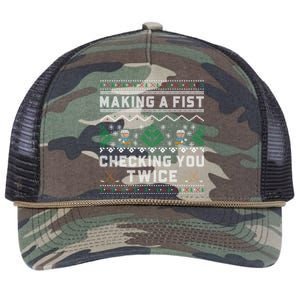 Making A Fist Checking You Twice Ice Hockey Players Xmas Gift Retro Rope Trucker Hat Cap