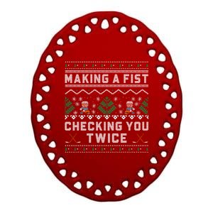 Making A Fist Checking You Twice Ice Hockey Players Xmas Gift Ceramic Oval Ornament