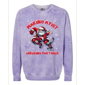 Making A Fist Checking You Twice Ice Hockey Xmas Snowflakes Gift Colorblast Crewneck Sweatshirt