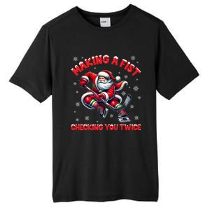 Making A Fist Checking You Twice Ice Hockey Xmas Snowflakes Gift Tall Fusion ChromaSoft Performance T-Shirt