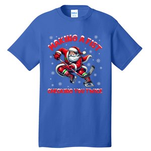 Making A Fist Checking You Twice Ice Hockey Xmas Snowflakes Gift Tall T-Shirt