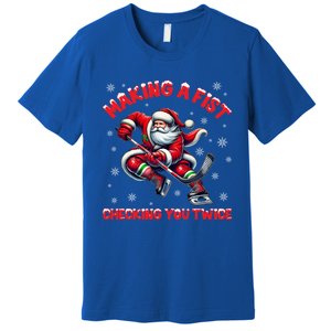 Making A Fist Checking You Twice Ice Hockey Xmas Snowflakes Gift Premium T-Shirt